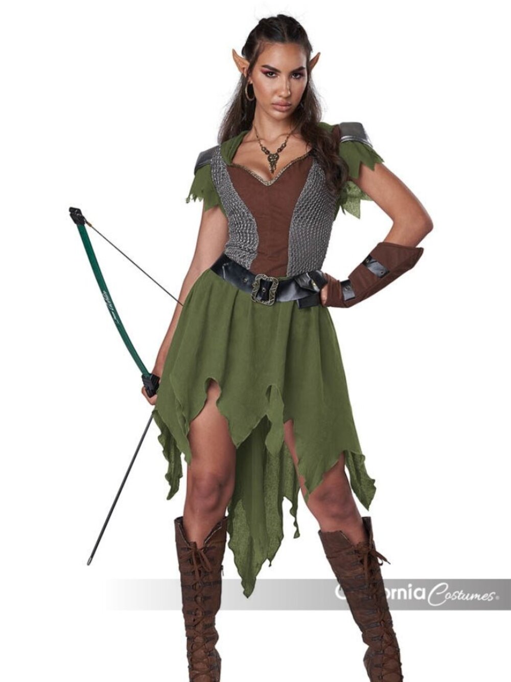 LIKE NEW CALIFORNIA COSTUMES Women's Elf Archer Costume DRESS, BELT, EARS